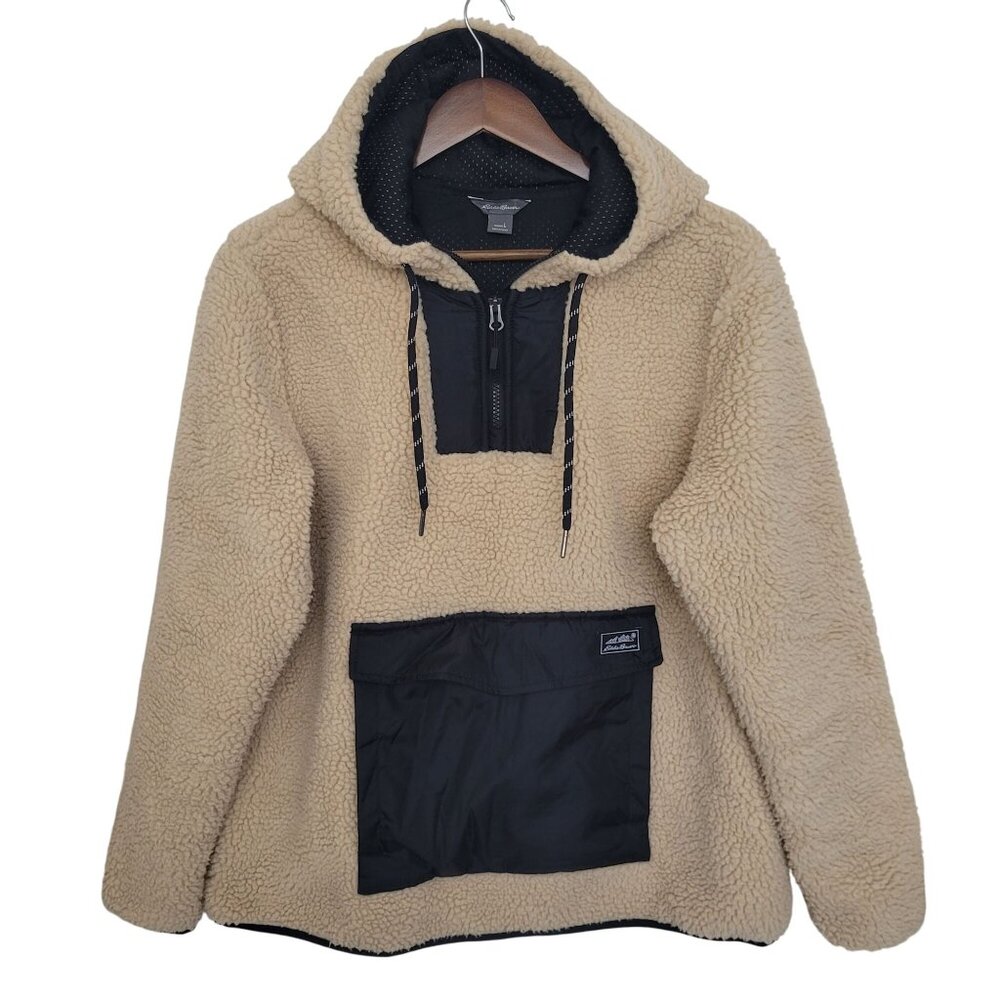 Eddie Bauer Chilali Hooded Fleece Anorak Pullover Jacket Womens Size L Oatmeal